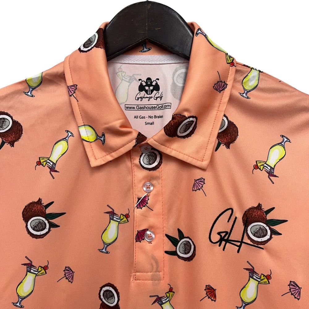 GasHouse Golf NEW WITH TAGS Men's S Polo Shirt‎ Coco Loco Pineapple Peach Orange